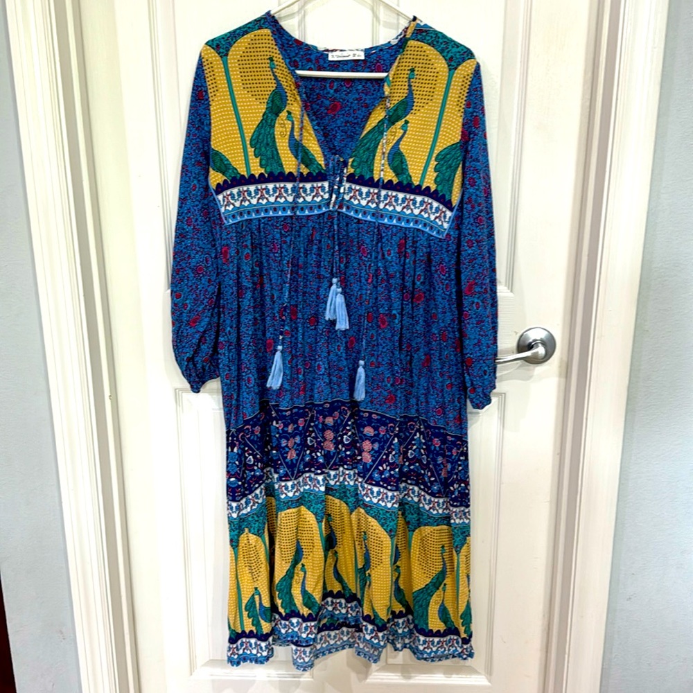 Boho peacock midi dress